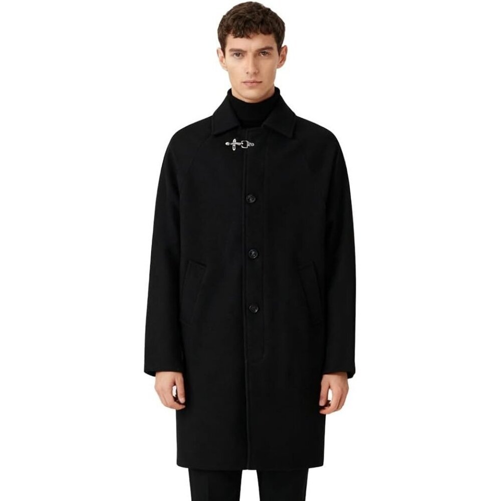 Men's Black 3 Trench Coat Long Sleeve Lapel Overcoat Casual Fall Winter Warm